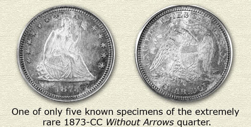 1873-CC No Arrows Quarters